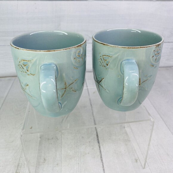 Thomson Pottery CAPE COD Embossed Seashells Stoneware 10.5oz 4"T Cups Mugs Set 2 - Picture 6 of 15